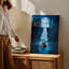 Toile, "Mystical Night Scene Doting A Towering Rustic Wooden House", art mural perché précairement entre deux falaises rocheuses-2031214318
