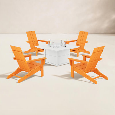 POLYWOOD® x 4-Person Folding Adirondack Patio Seating Group with Side Table