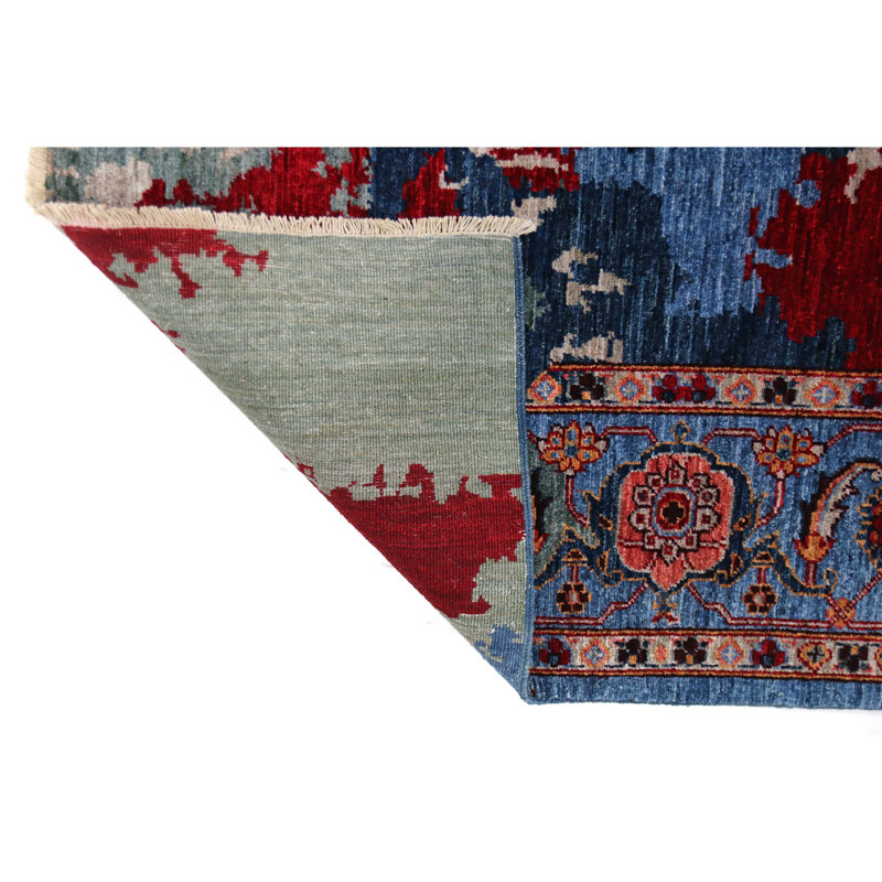 High-Quality Hand-Knotted Blue And Red Area Rug