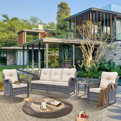 4-piece Outdoor Patio Conversation Set With 3-seat Sofa And Armchair