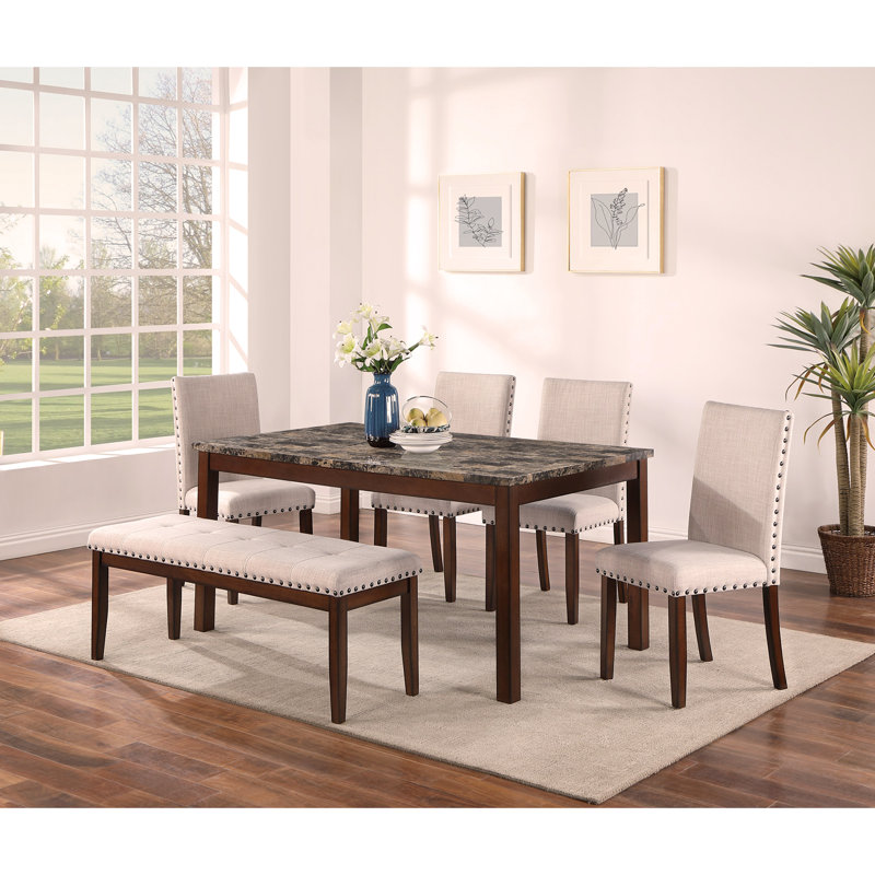 Mobilier de salle à manger moderne 6 pièces ensemble table à manger 4 chaises d'appoint et un banc