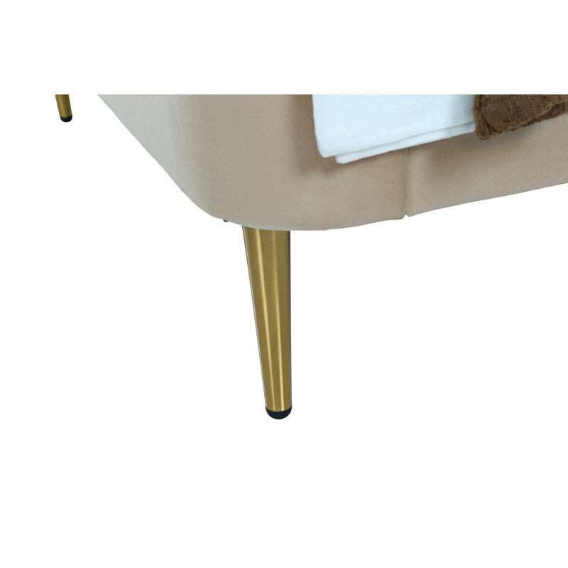 Lit tapissier en velours Heather, Simple, Brun clair / Or