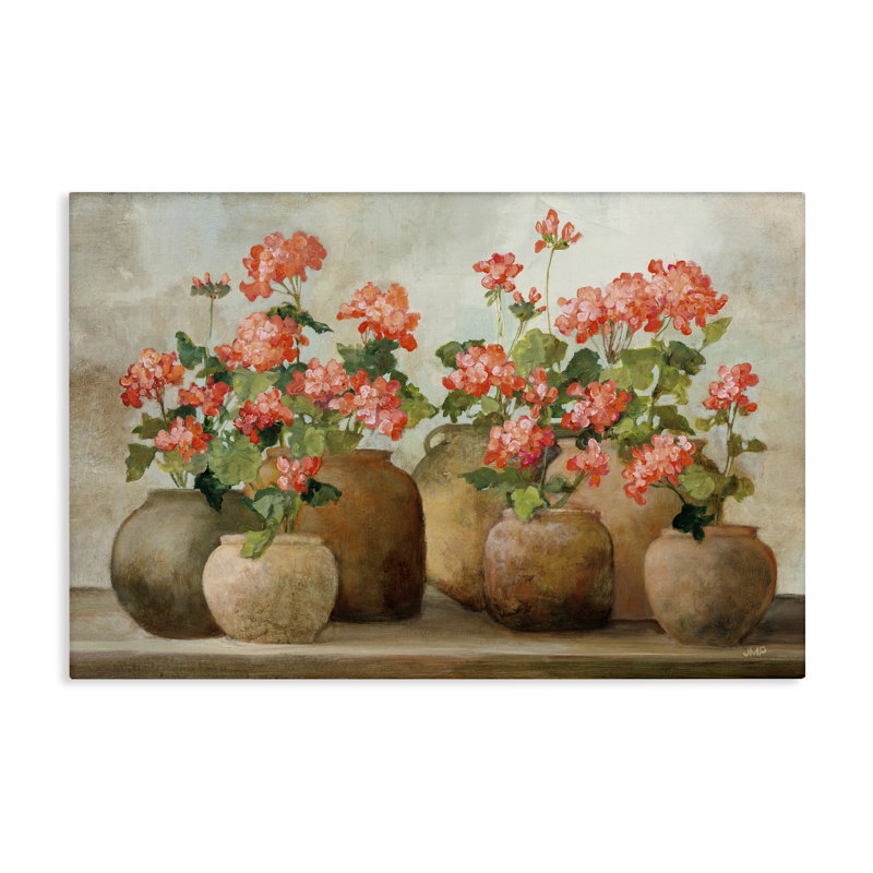 «Pink Cottage Geraniums», art mural sur toile par Julia Purinton, H 24 po x l 36 po