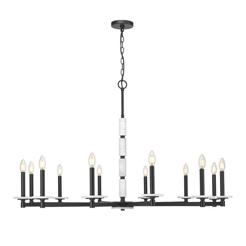 Lustre moderne Kaden, 12 lumières, Noir mat, H 29,5 po x l 48 po x P 48 po