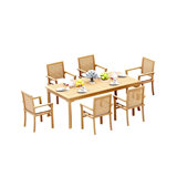 9 Pcs Grade-A Teak Wood Dining Set: 83" Rectangle Table And 8 Mas Stacking Arm Chairs #11MS1808