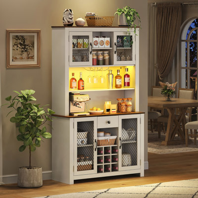 Accent Cabinet With LED Design, Kitchen Pantry Storage Cabinet With Doors And Shelves