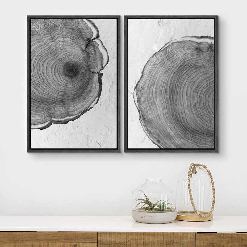 «Duo d'anneaux d'arbre en bois noir et blanc sauvage» - 2 pièces, Noir, H 24 po x l 16 po