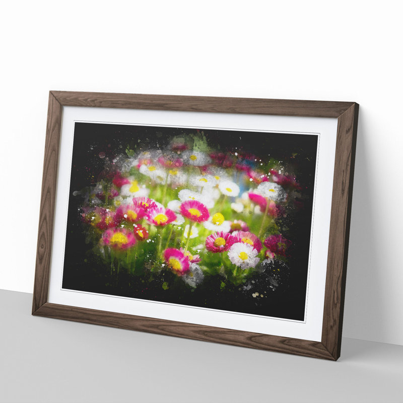 Pretty Flowers - Single Picture Frame Print on Wood, Walnut Framed, 48cm H x 65cm W x 2cm D