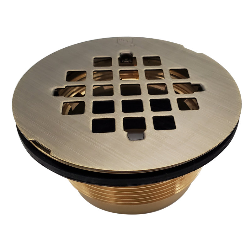 4-1/4" Square Grate Shower Drain Cover with 2" Brass Drain Pipe, Antique Brass