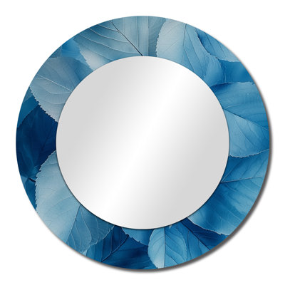 Minimalism Azure Leaves Harmony I - Floral Mirror Wall Decor - Printed On Metal