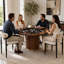 Ensemble de table de salle à manger 5 pièces de style contemporain avec 4 chaises rembourrées, table de poker ronde de 52 po avec porte-gobelets, base en roseau avec accents dorés, ensemble de jeu et de salle à manger convertible pour 4 joueurs-128975920