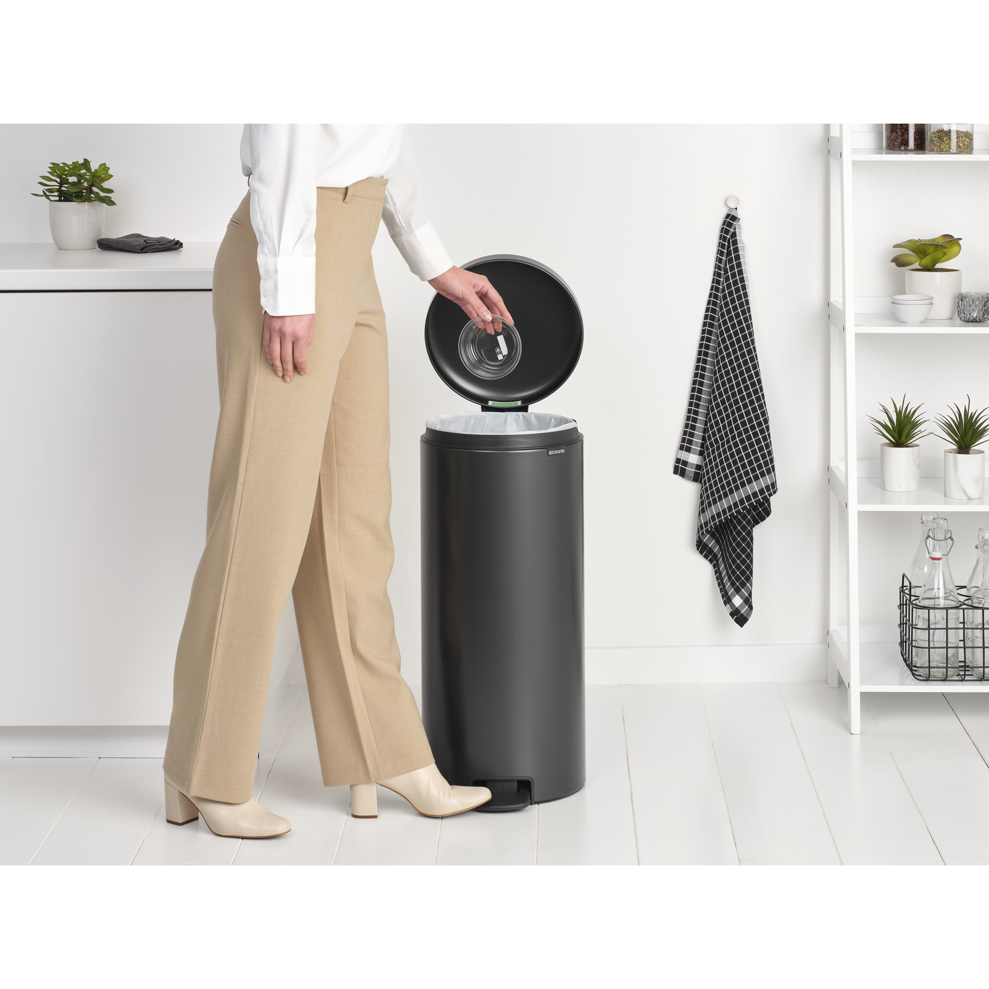 Brabantia NewIcon Step On Trash Can, 8 Gallon (30 Liter), Confident Gray