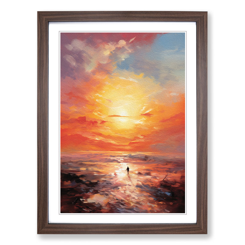 Sunrise Gestural - Single Picture Frame Print on Wood, 46cm H x 34cm W x 2cm D, Walnut