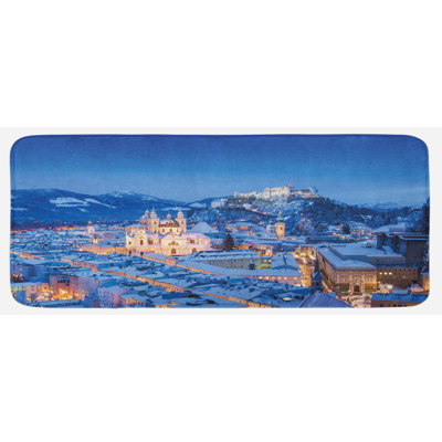 Vue de la ville historique de salzburg avec festung hohensalzburg en hiver, tapis de cuisine pêche bleu
