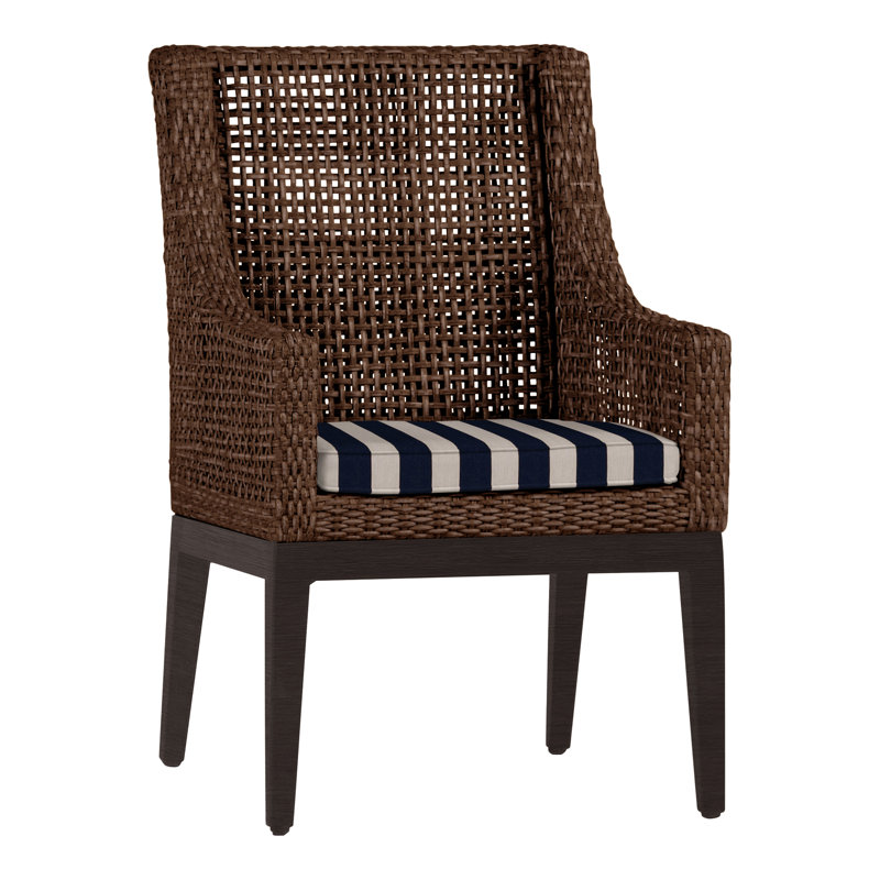 Chaise avec accoudoirs d'extérieur en résine et osier Pen-pena N-Dura, Welt, Acajou / châtaignier