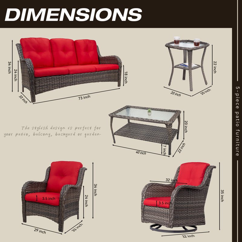 Ensemble de conversation avec canapé 7 pièces Myron, Rouge