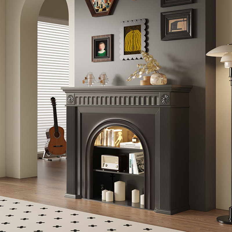 Foyer électrique blanc en bois massif, Noir, H 43,31 po x l 39,37 po x P 12,6 po 