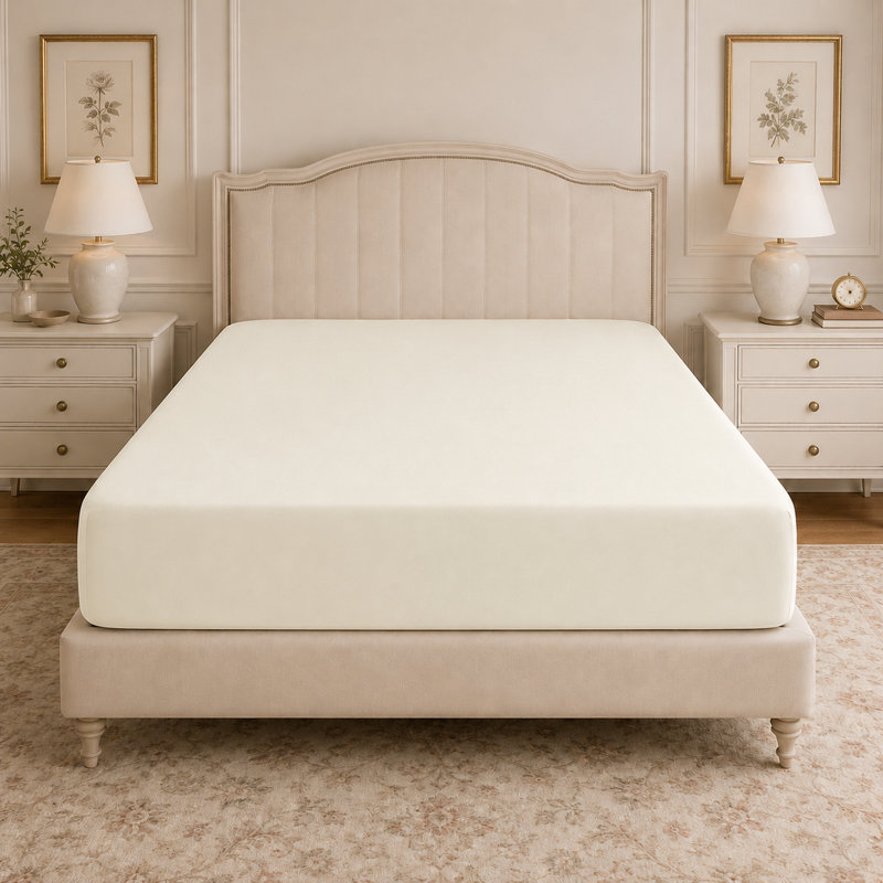 200 TC 50/50 Percale Polycotton Percale Fitted Sheet, Ivory, Small Double (4')