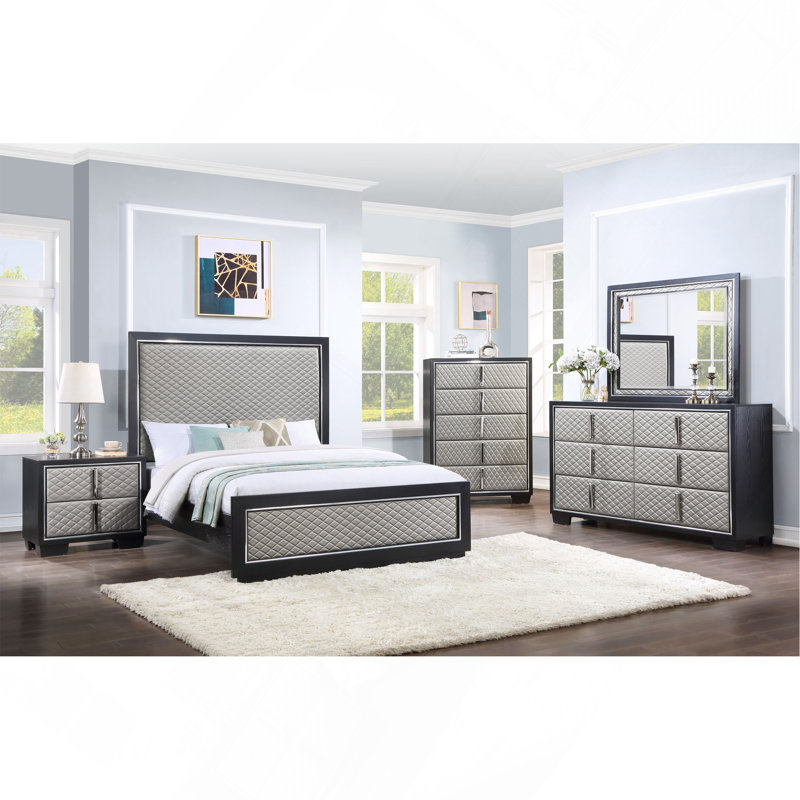 Silver And Black 2-Drawer Nightstand