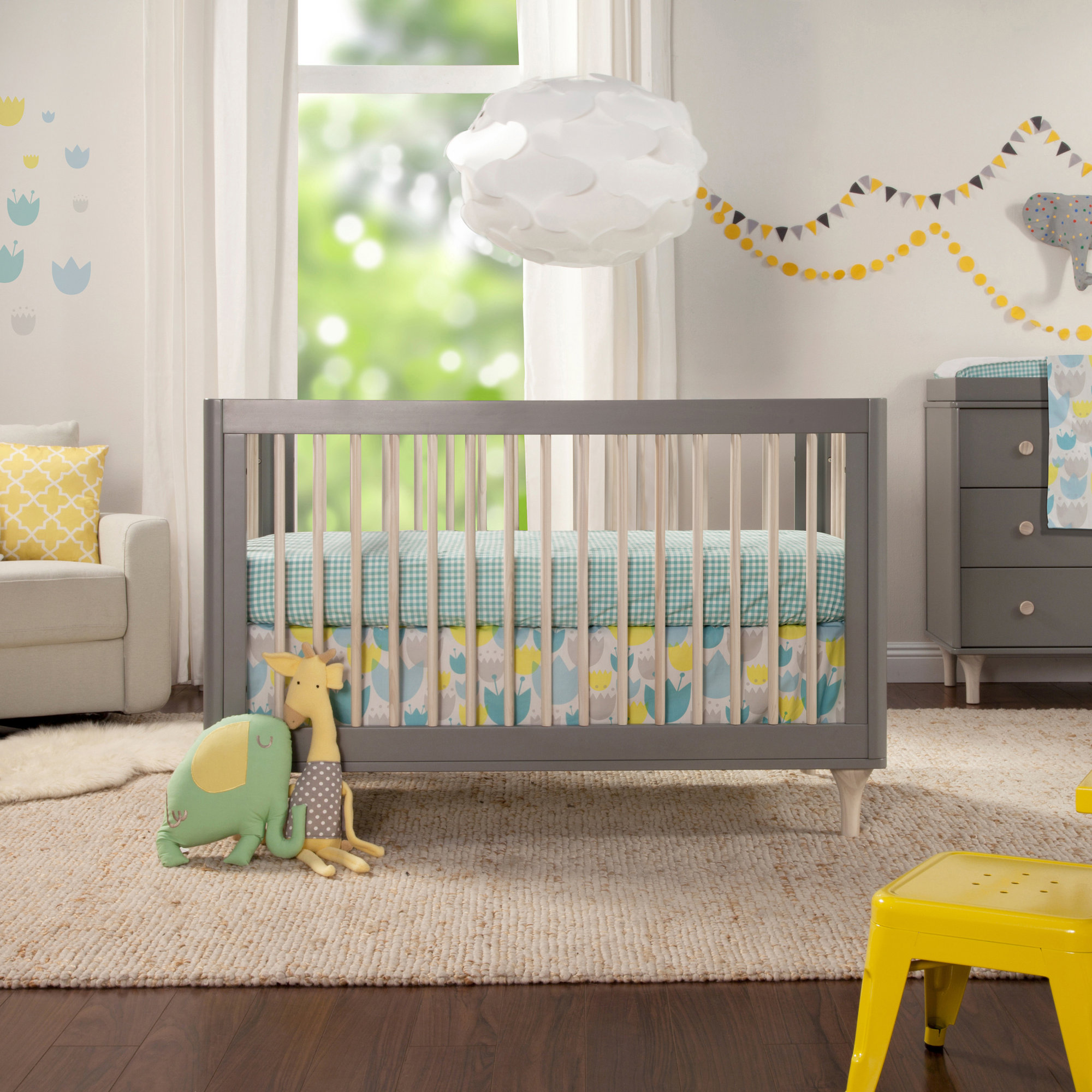 Lolly 3-in-1 Convertible Crib, Gray/Washed Natural