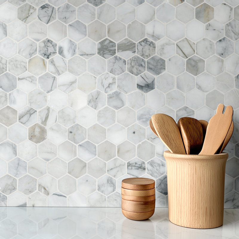 Venatino Elysia Hexagon 12 in. x 12 in. Honed Marble Mosaic Floor and Wall Tile