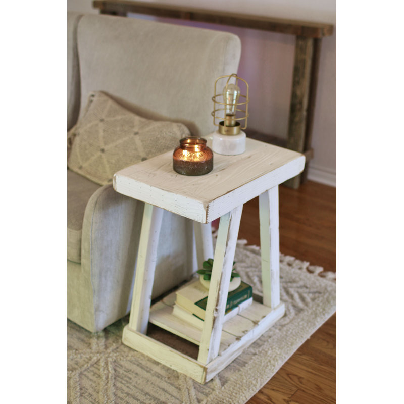 Farmhouse Charm End Table — Reclaimed Wood Accent Table In Distressed White (22x14x26h)