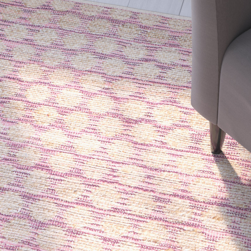 Hand Woven Jute/Cotton Polka Dots Rug in Maroon/Natural, Rectangle 8' x 10'