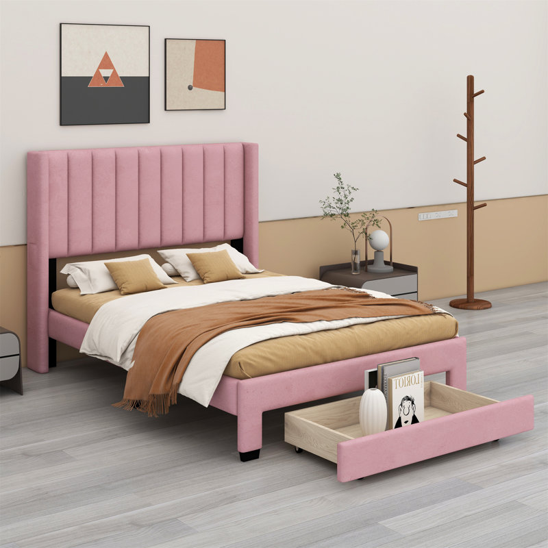 Izaiha Modern Tufted Storage Panel Bed Platform Bed, Full, Pink