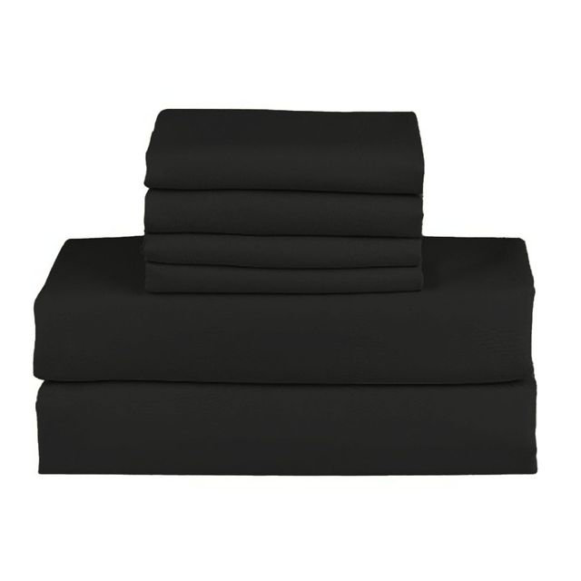 Hotel Luxurious Bamboo Blend Deep Pockets Breathable Cooling Bed Sheet Set 2000 Series, King Sheet Set + 4 Pillowcases, Black