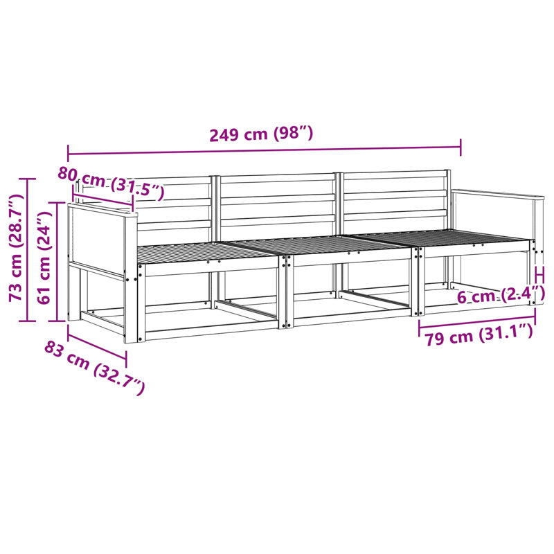249cm Wide Patio Sectional, Natural/Black