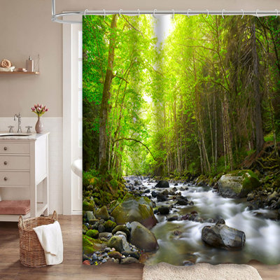 Mountain Creek Forest Beautiful Nature Shower Curtain with 12 Hooks