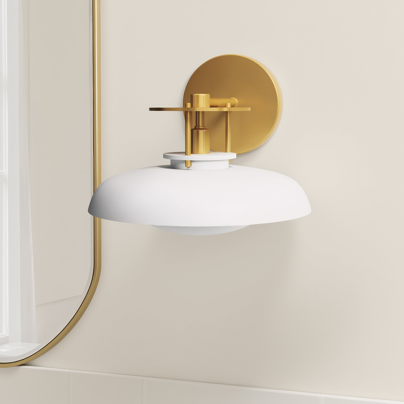 Dimmable Bath Sconce, White/Warm Brass