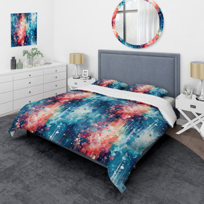 Blue And Pink Abstract Digital Pixelscape Embrace Abstract Duvet Cover