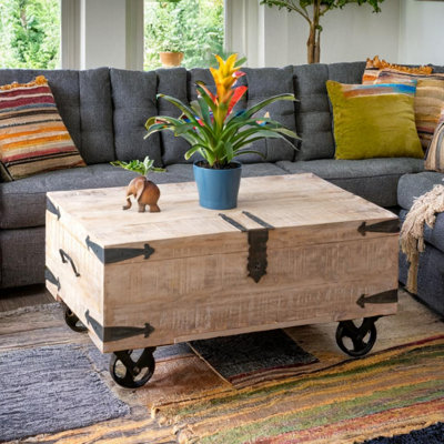 Biswas Distressed Mango Trunk on Wheels