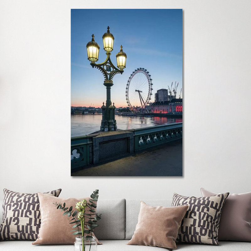 London Eye And Westminster Bridge At Dusk by Jan Becke - Wrapped Canvas Print, 152.5 cm H x 101.5 cm W