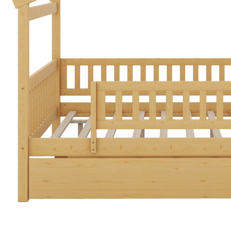 Lit gigogne en bois, Naturel, Lit double