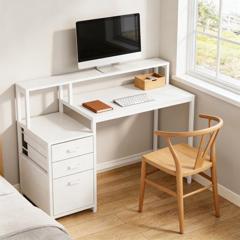 Bureau d'écriture robuste avec plateau à deux niveaux - Bureau d'ordinateur spacieux pour la maison / le bureau, espace de travail multifonctionnel durable