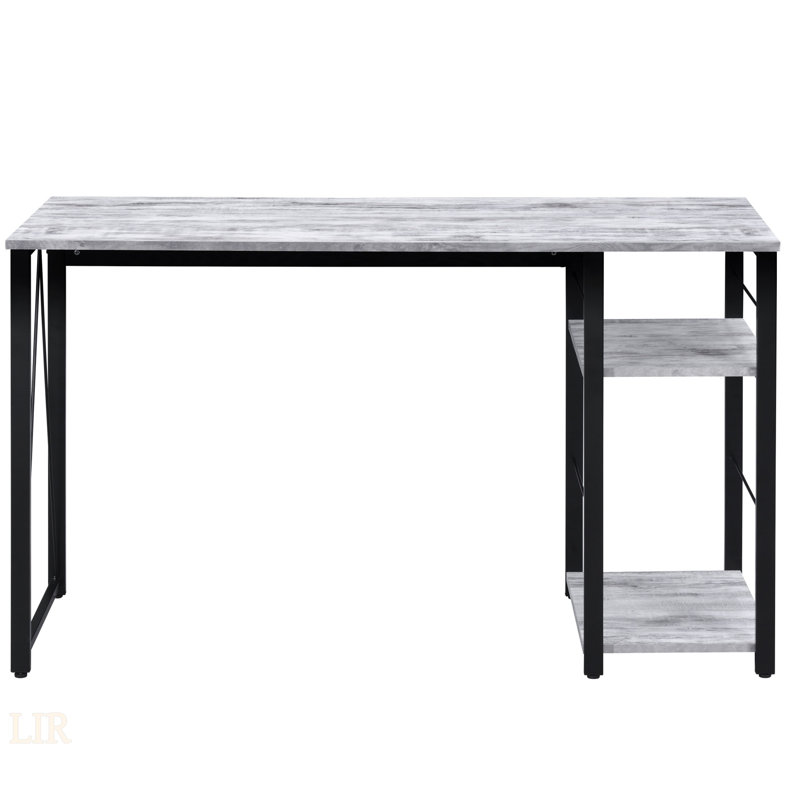 Vadna Antique White & Black Finish Writing Desk With 2 Tier Shelf And Metal Open Base, For Home Office And Study Spaces