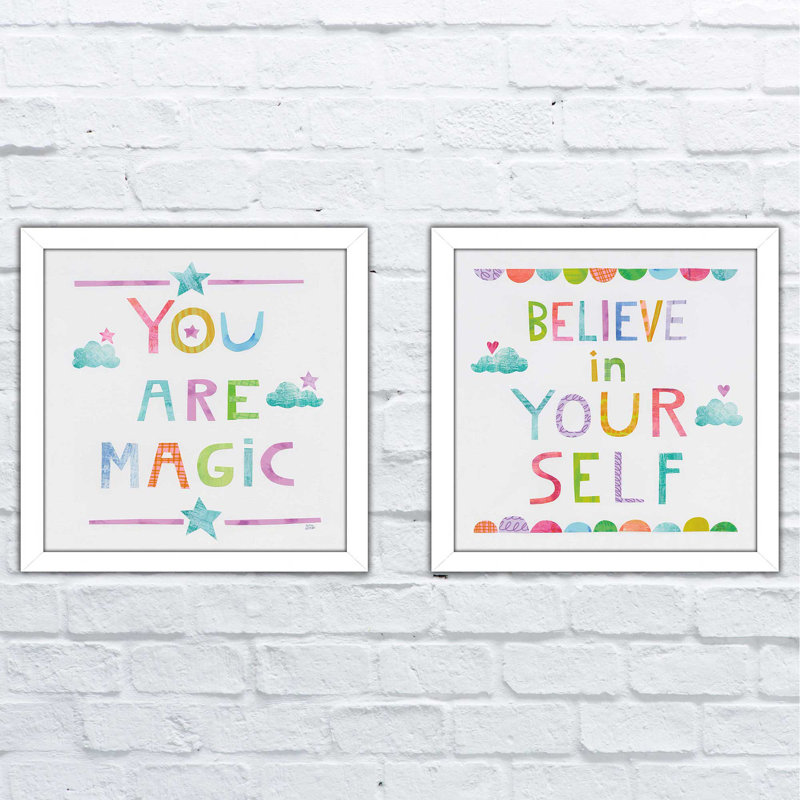 Unicorn Magic V Sq Clouds, ensemble de 2 pièces encadrées, H 16,5 po x l 33 po, Sans mat