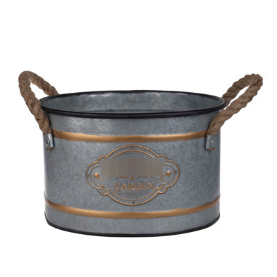 Pot décoratif en métal 3 pièces avec poignées en corde et décorateur doré, conception esthétique campagnarde, dimensionnement progressif pour le rangement, élément décoratif de 4,2 lb de trois pots, arrangement multicolore gris, espace