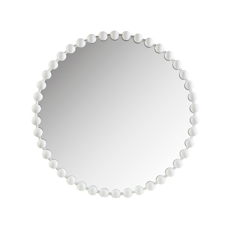 Beaded Round Wall Mirror 36"D, White