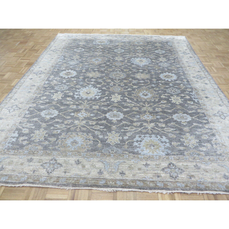 Tapis ivoire / gris noué à la main 8 pi 2 po x 9 pi 10 po Dipak Oushak