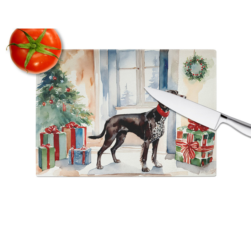 German Shorthaired Pointer Cozy Christmas Glass Cutting Board Large
