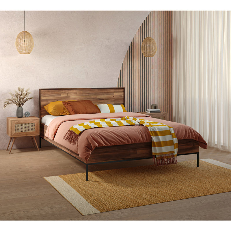 Varela Queen Steel Legs Platform Bed, Brown