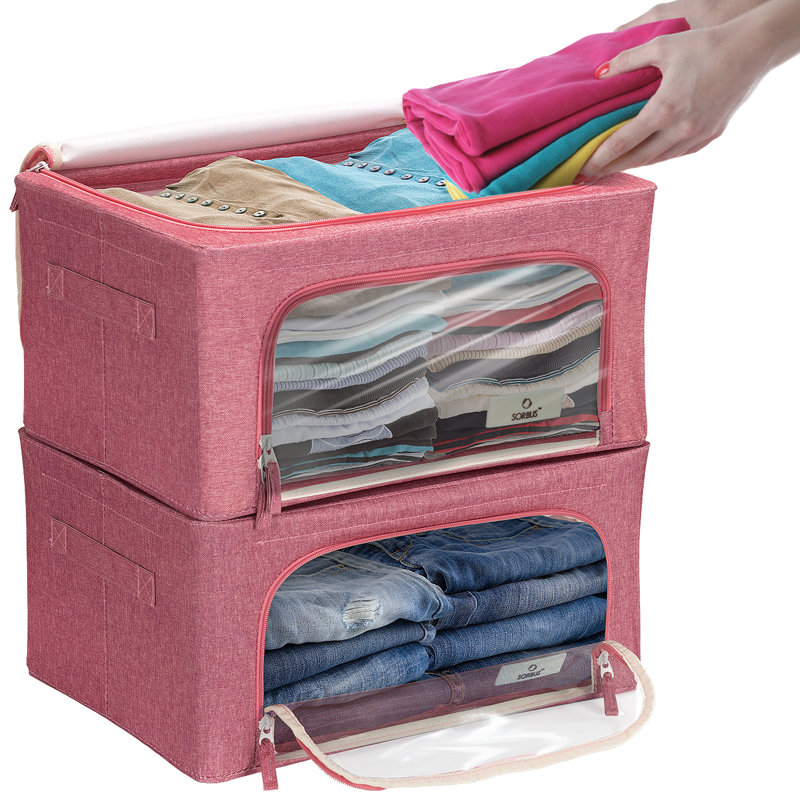 Storage Box With Window  Small  Blue - 2 Pack, Pink