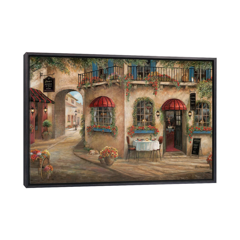 " Gino's Pizzaria " by Ruane Manning, Distressed Black Floater Framed, 18" H x 26" W x 1.5" D