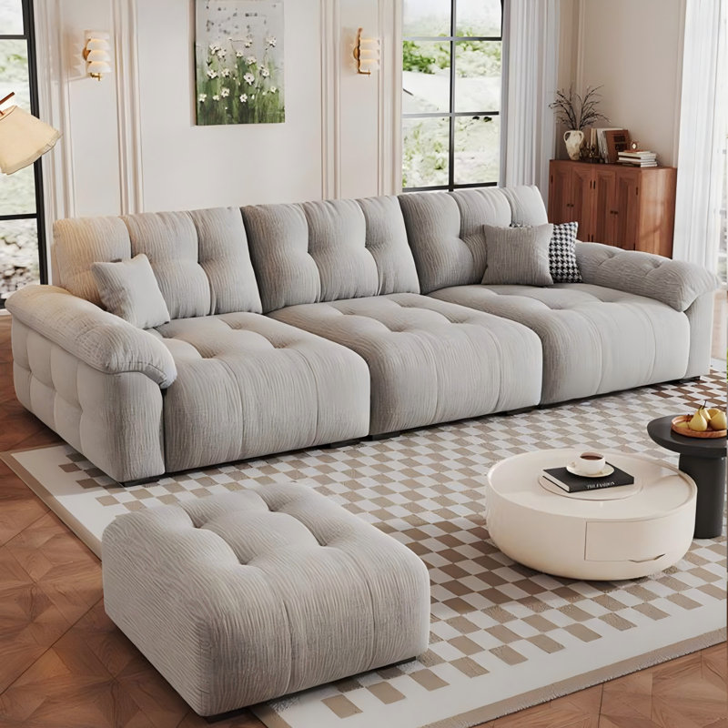 125.98"Gray chenille sofa with adjustable backrest, 38.58" H x 125.98" W x 47.24" D