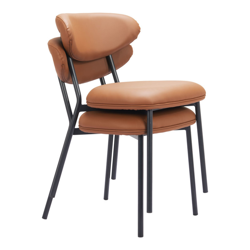 Ensemble de deux chaises d'appoint à dossier ouvert en similicuir brun et noir