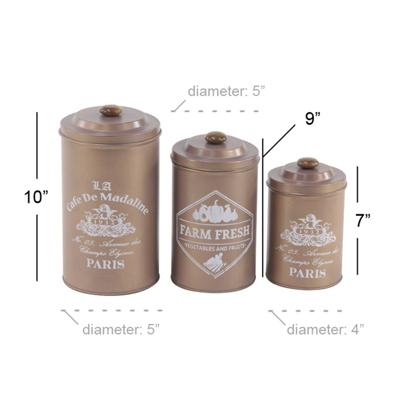 Ensemble de pots de cuisine 3 pièces rond tin Vicknair