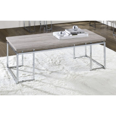 Table basse en chêne naturel et finition chromée